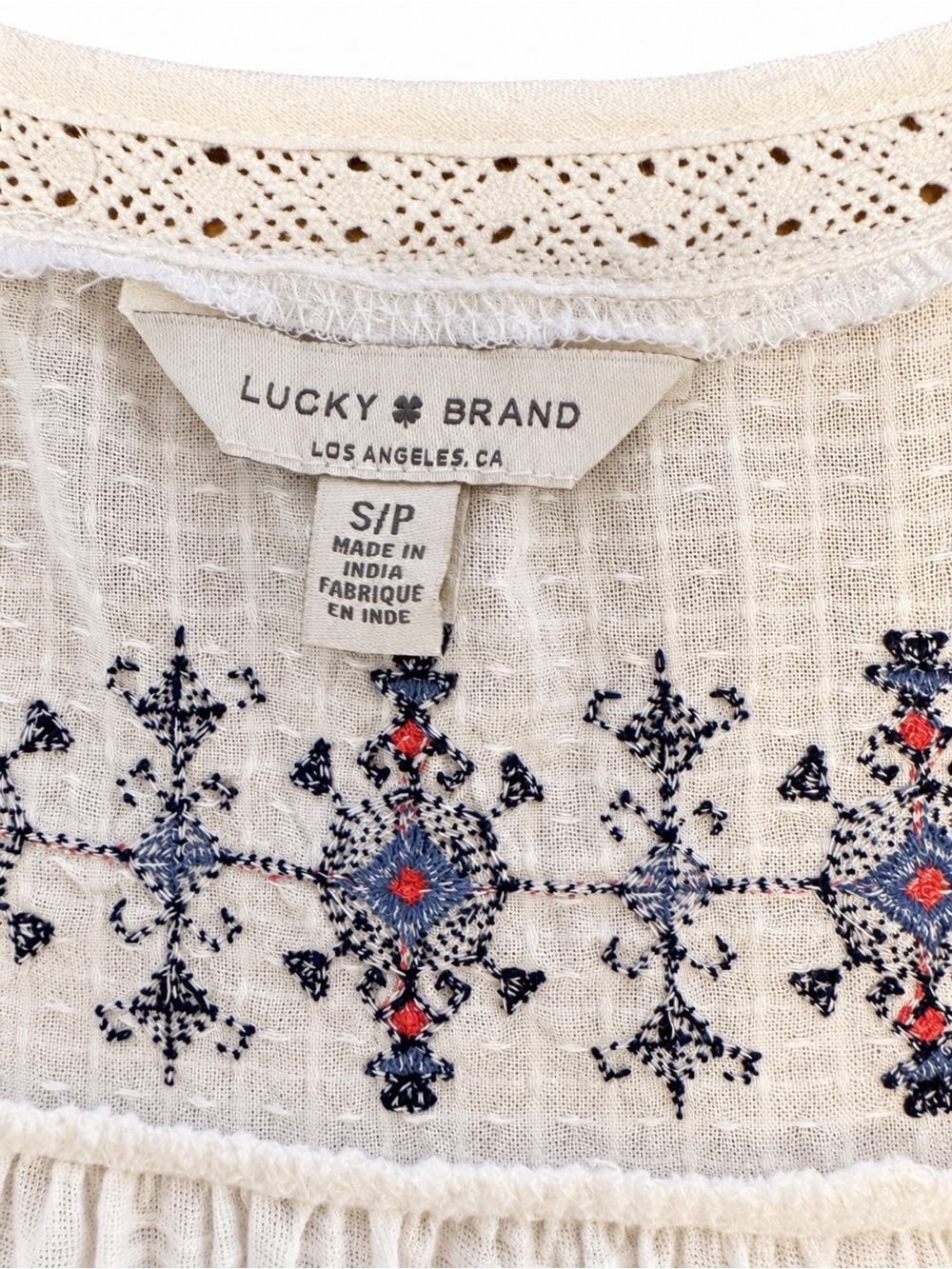 Lucky Brand Cream Embroidered Lace Tassel Boho Tunic Tank Top Small - Picture 2 of 8